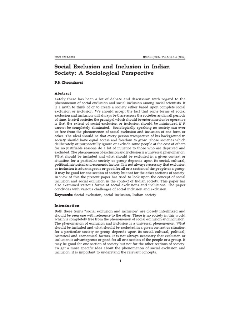 Social Exclusion and Inclusion in India | PDF | Social Exclusion | Caste