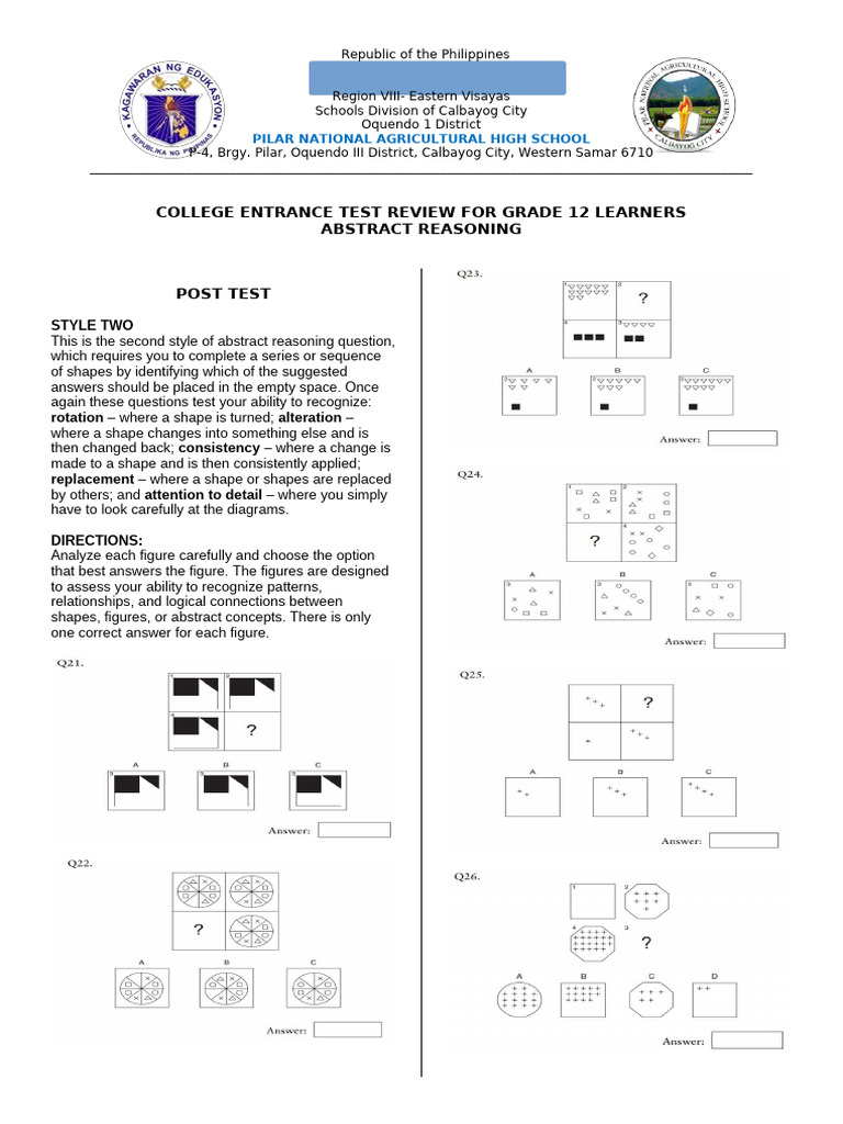 STYLE 2 Abstract Reasoning Post-Test | PDF