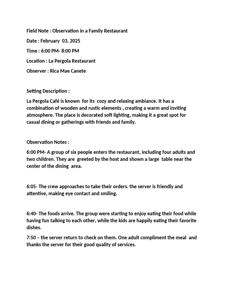 Naturalistic Behavior Research | PDF | Restaurants | Meal