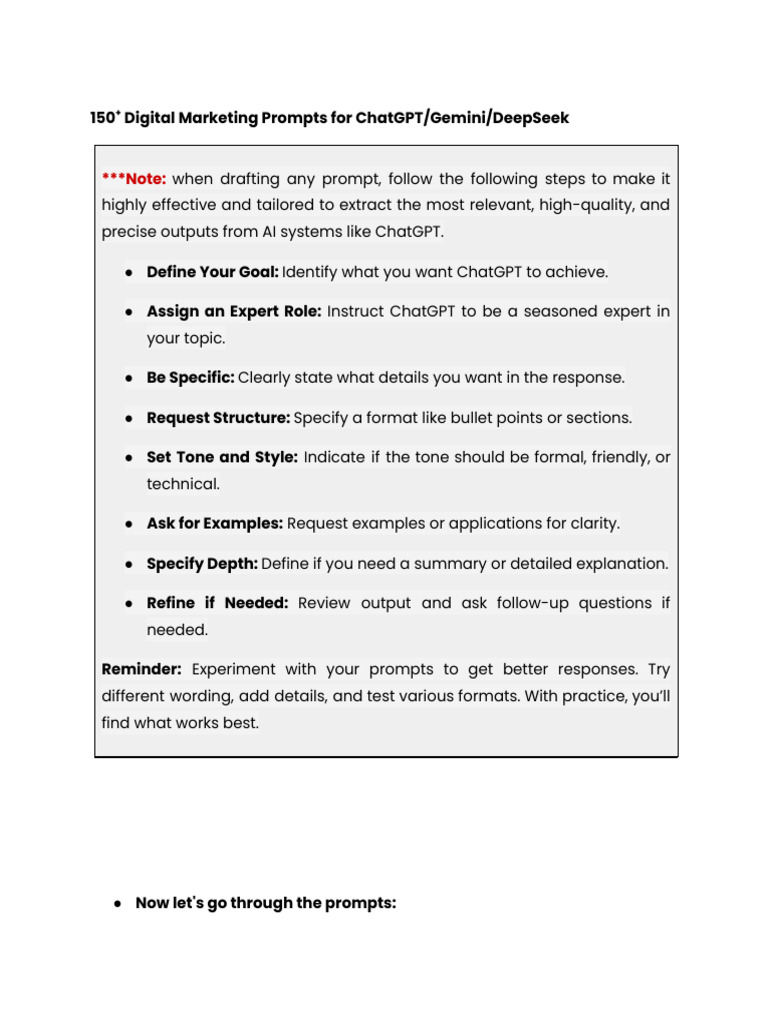 Digital Marketing Prompts For ChatGPT - Gemini - DeepSeek | PDF ...