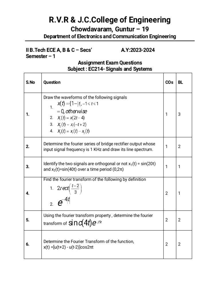 EC214 Signals and Systems Exam Questions | PDF