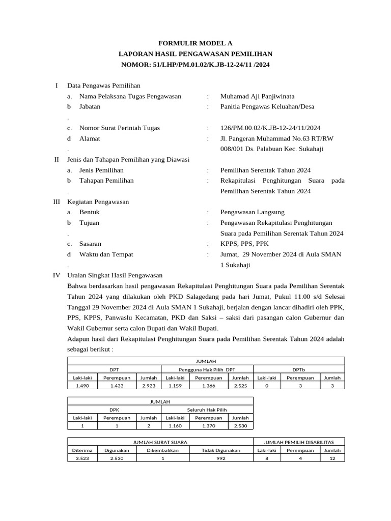 FORM A Rekapitulasi Tungsura PKD Salagedang - 023053 | PDF