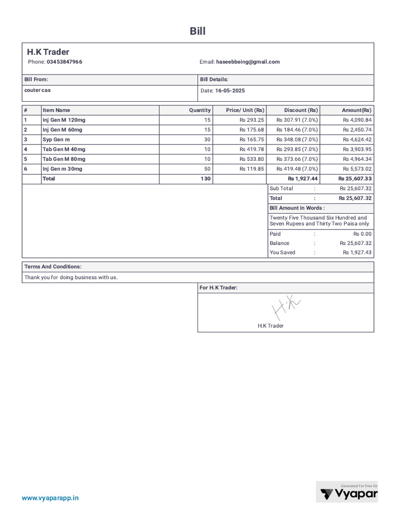 Invoice for Inj Gen Products | PDF
