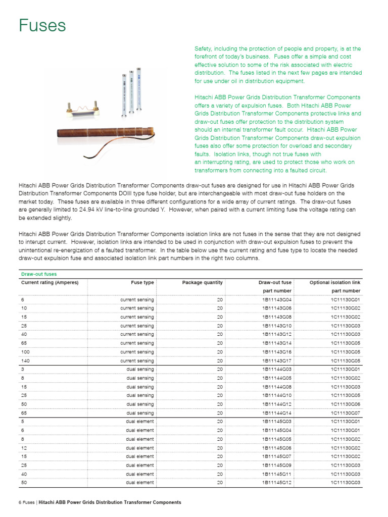 Hitachi ABB Distribution Transformer Fuses | PDF | Fuse (Electrical ...