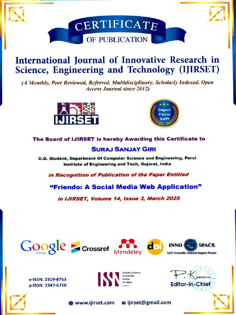 Certificate of Publication for Suraj Giri | PDF