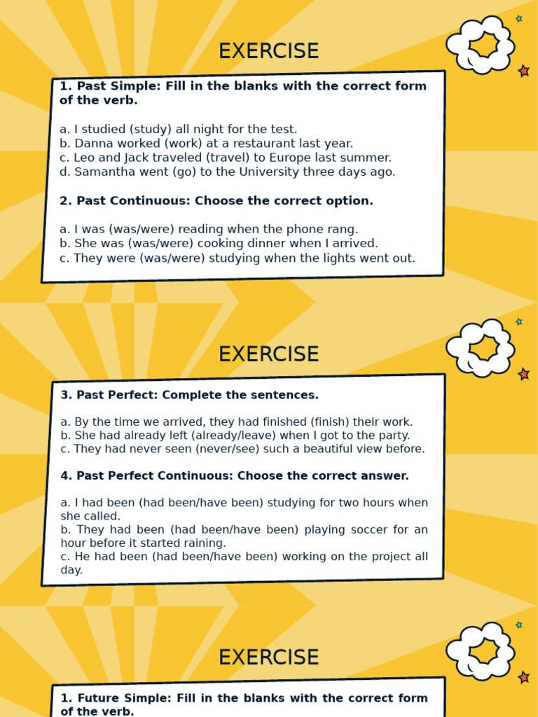 Verb Tenses Worksheet Exercises | PDF | Language Mechanics | Grammar