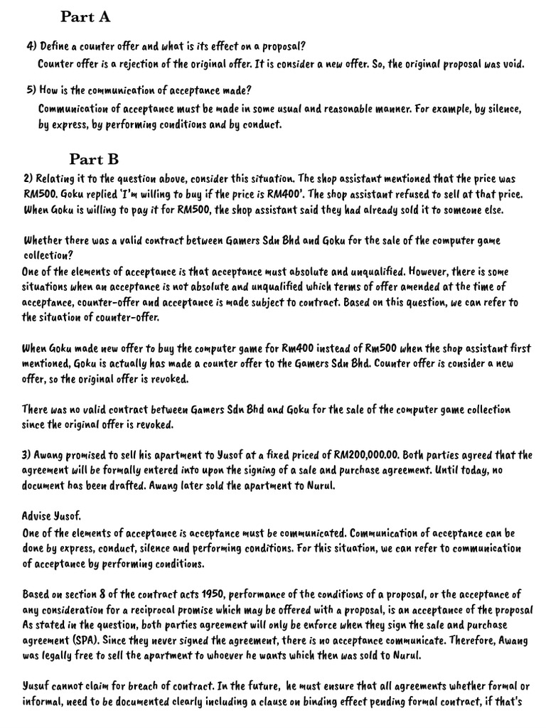 Law 436 Tutorial 2 - Acceptance | PDF