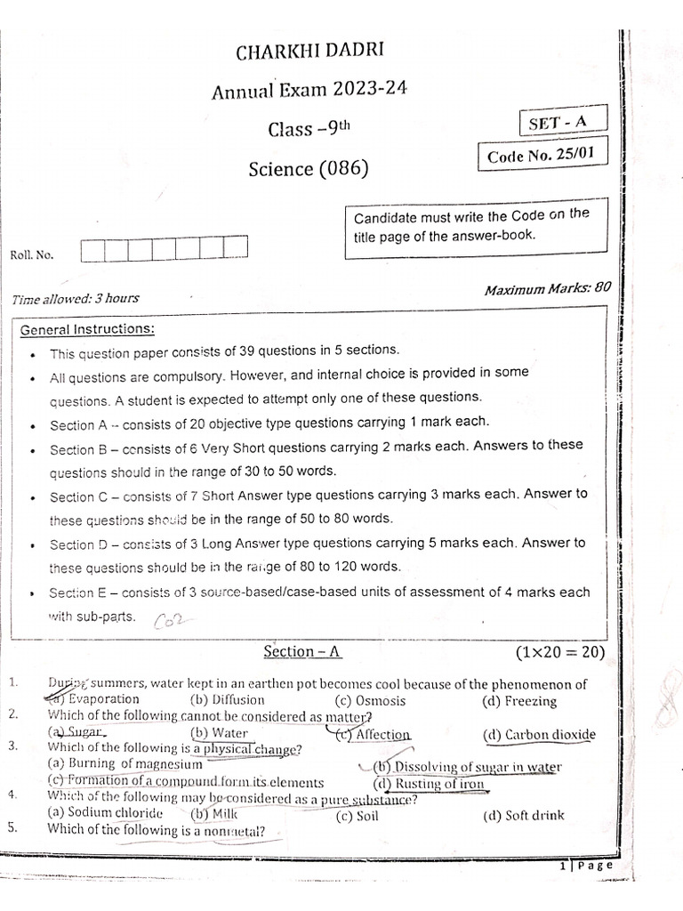 9th Py Question Paper Science | PDF