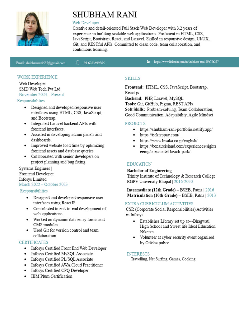 Shubham Rani: Full Stack Web Developer | PDF | My Sql | Bootstrap ...