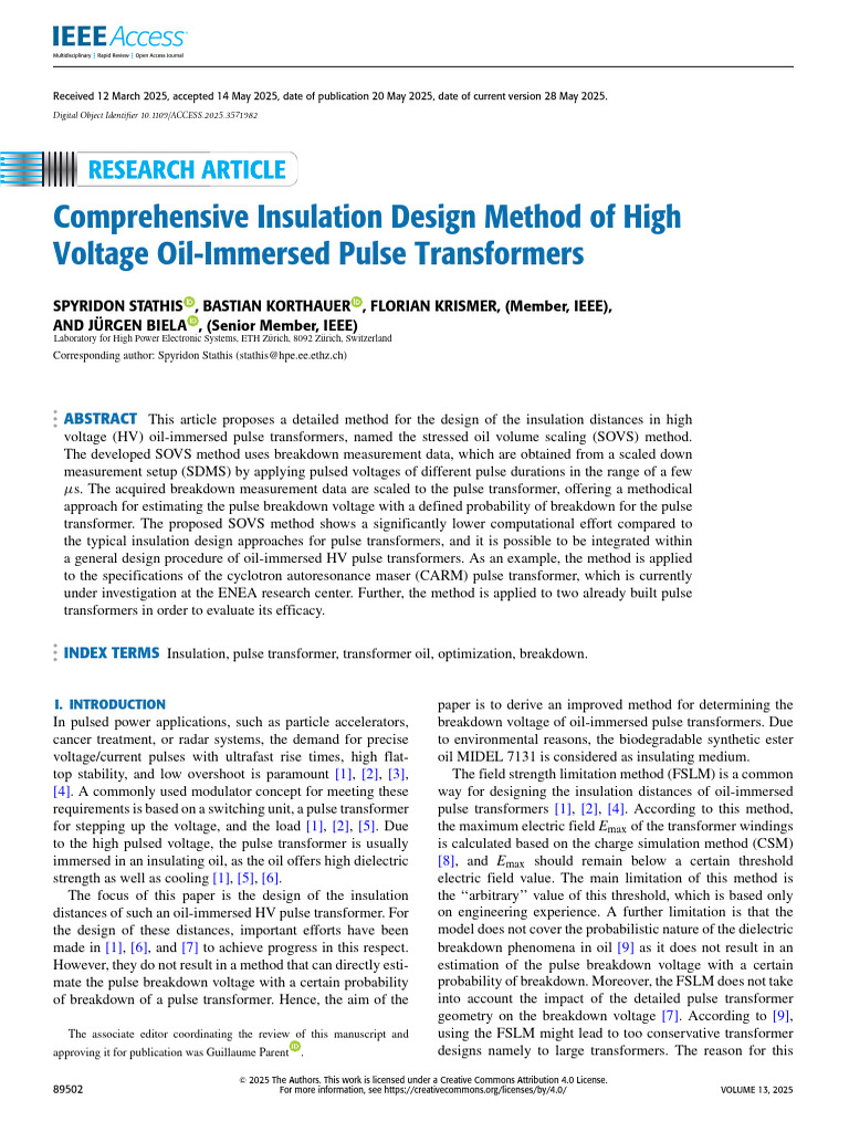 Comprehensive Insulation Design Method of High Voltage Oil-Immersed ...