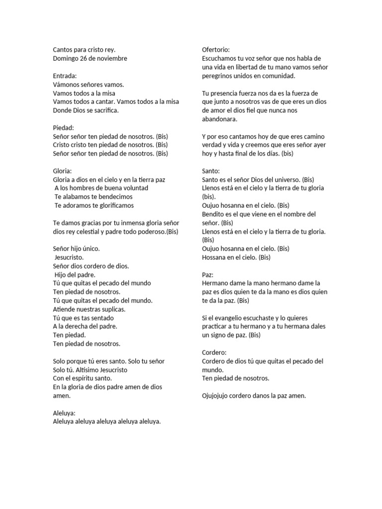 Cantos para la Misa de Cristo Rey | PDF | Cristo (título) | Creencia ...