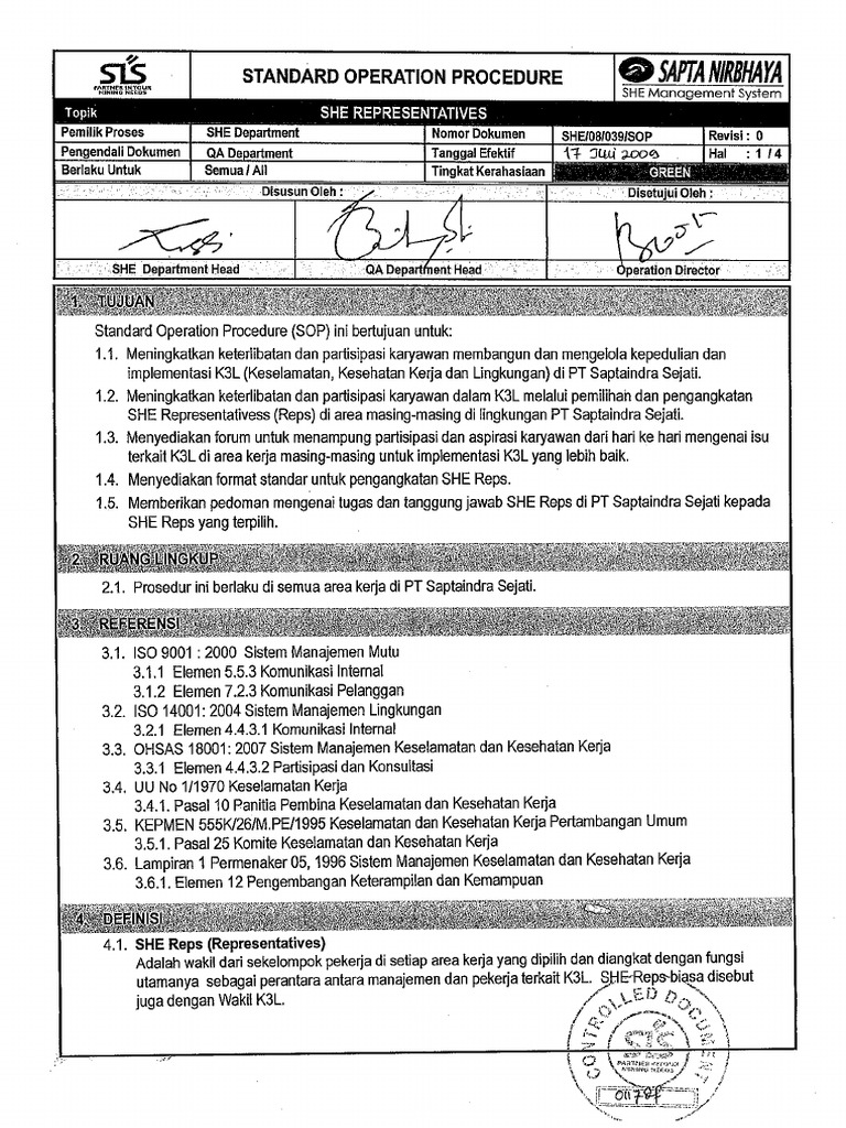SHE 08 039 SOP SHE Representatives | PDF