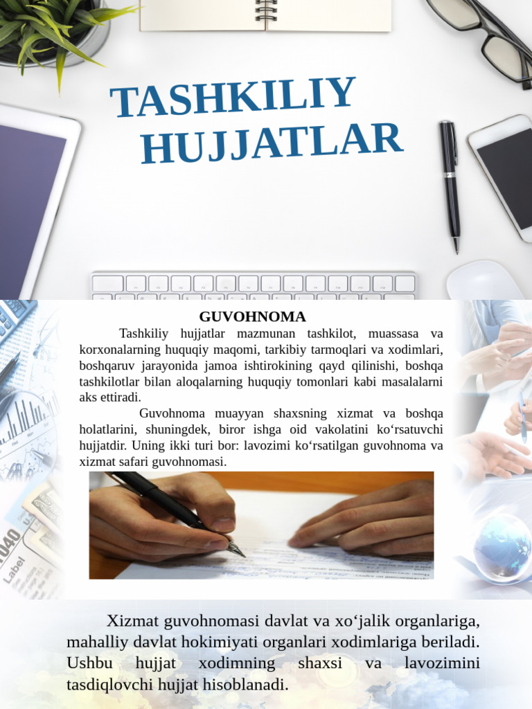 Tashkiliy Hujjatlar... Guvohnoma, Yoriqnoma, Nizom-Ustav | PDF