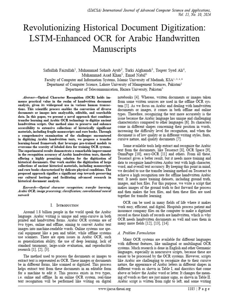 LSTM-Enhanced OCR for Arabic Manuscripts | PDF | Optical Character ...