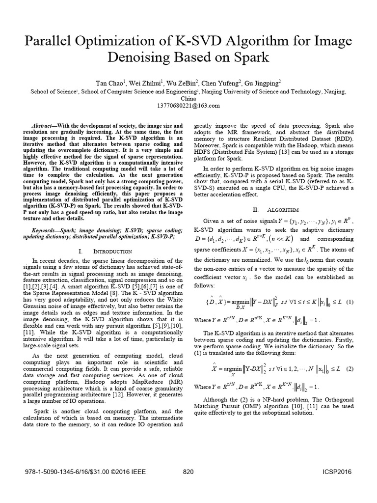 Parallel K-SVD Optimization on Spark | PDF | Computing | Algorithms