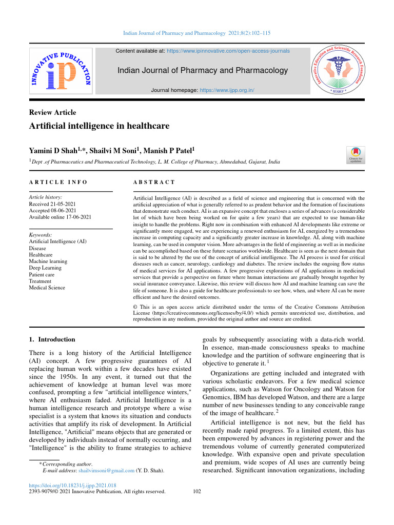 AI Applications in Healthcare Review | PDF | Artificial Intelligence ...
