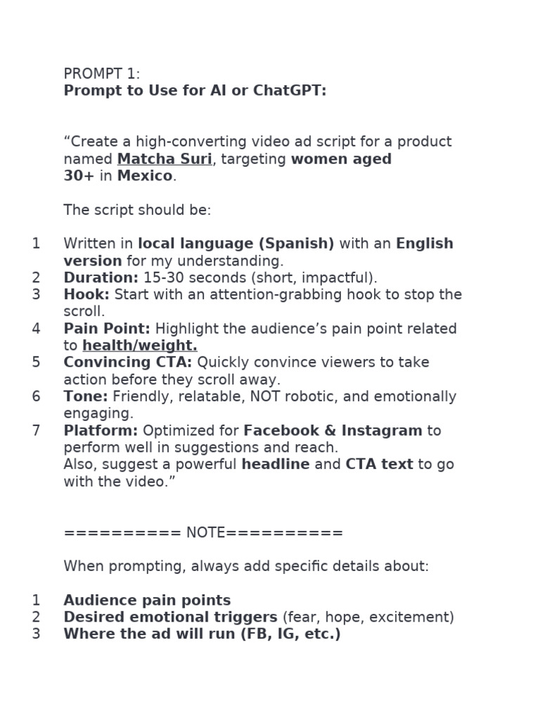 High-Converting Video Ad Script for Matcha Suri | PDF