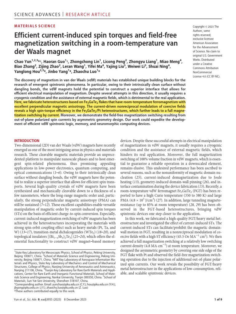 FGaT PT Efficient Current Induced Spin Torques and Field F | PDF ...