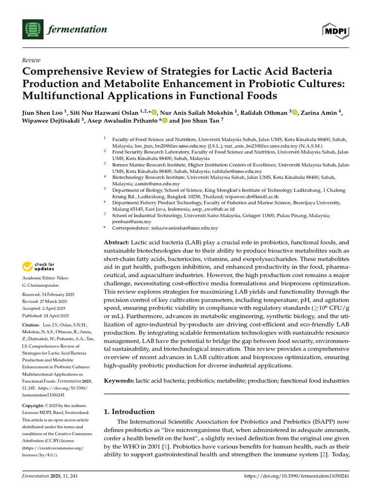 LAB Production Strategies for Probiotics | PDF | Lactobacillus | Probiotic