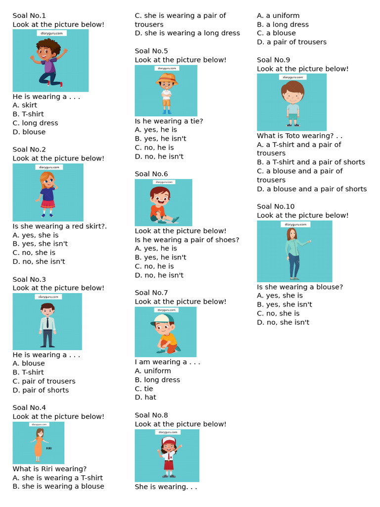 Clothing Identification Quiz Questions | PDF | Skirt | Clothing