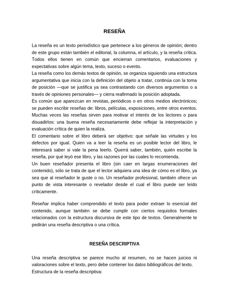 Estructura de la Reseña Descriptiva | PDF