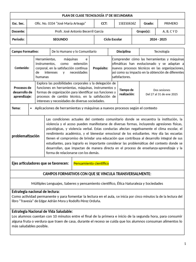 Plan Semana 27 - 31 Ene 25 | PDF | Maestros | Violencia