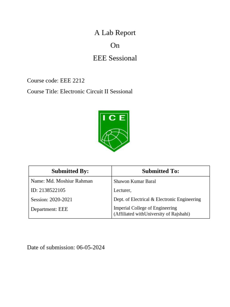 EEE 2212 Lab Report on Circuits | PDF