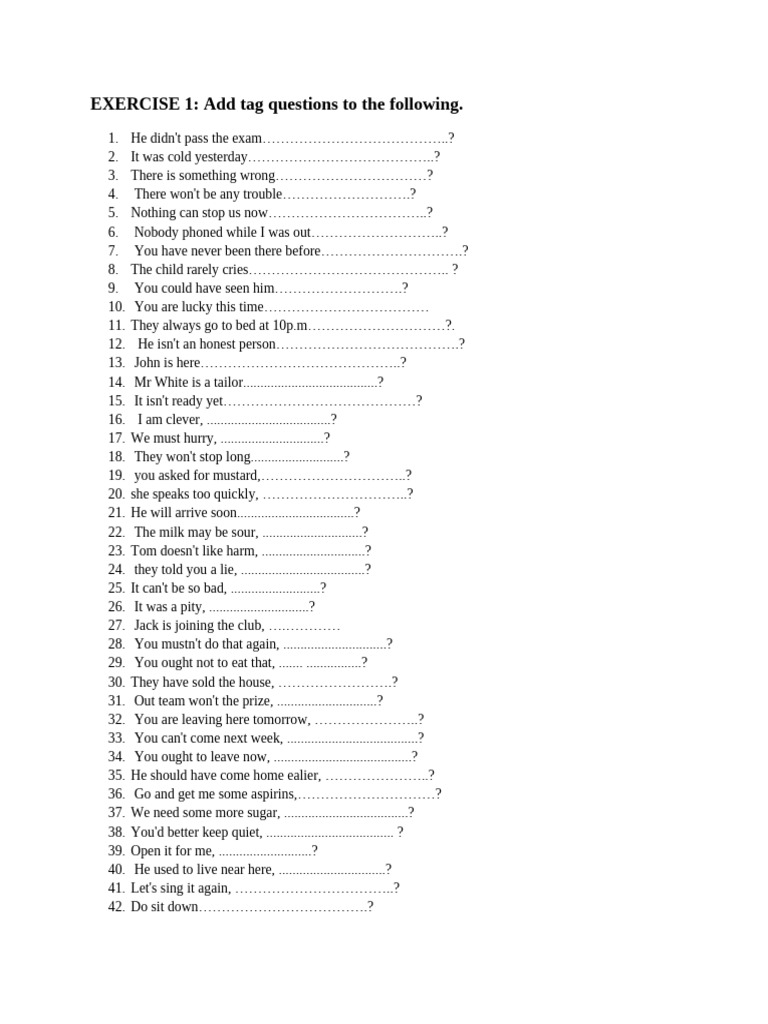 Tag Questions Exercise | PDF