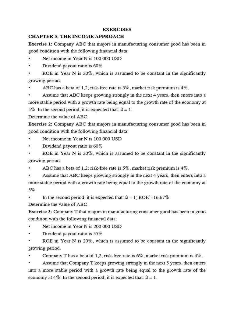 Income Approach Valuation Exercises | PDF | Free Cash Flow | Debt