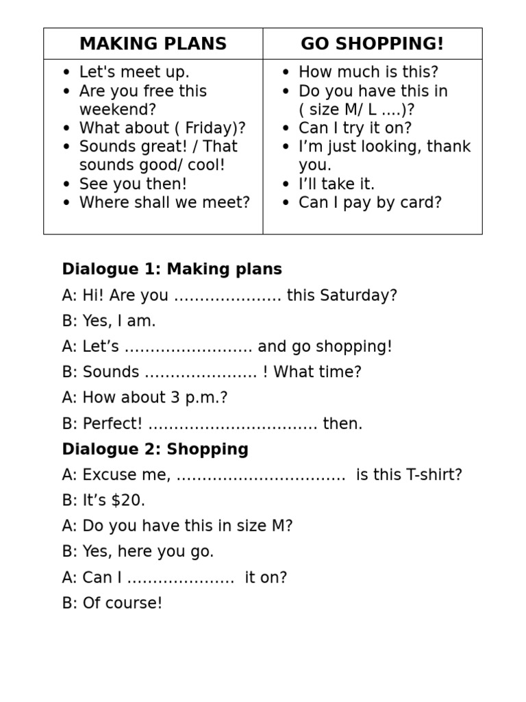 Worksheet - Making Plans: Go Shopping | PDF
