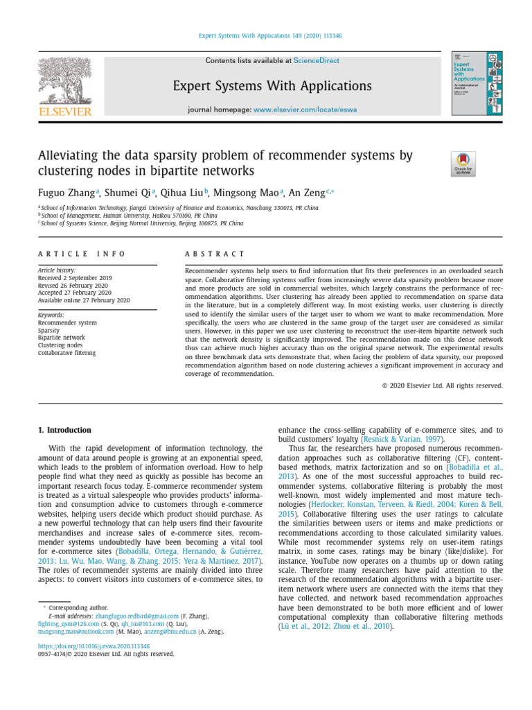 Alleviating Data Sparsity in Recommenders | PDF | Cluster Analysis ...