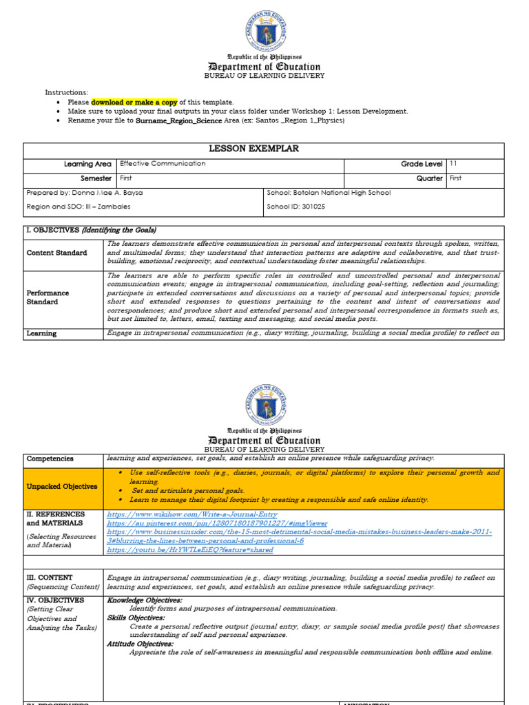 Effective Communication Lesson Plan | PDF | Communication | Learning