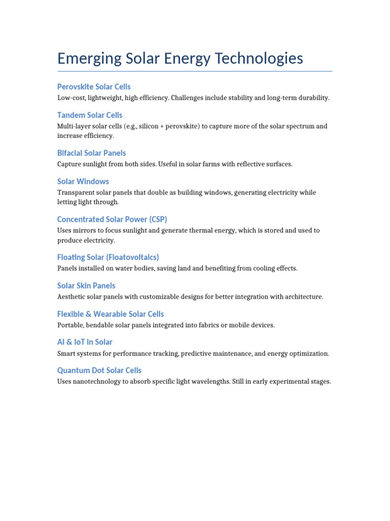 Innovative Solar Energy Technologies | PDF