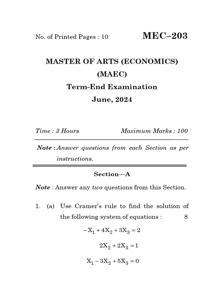MEC-203 Quantitative Methods Exam 2024 | PDF | Eigenvalues And ...