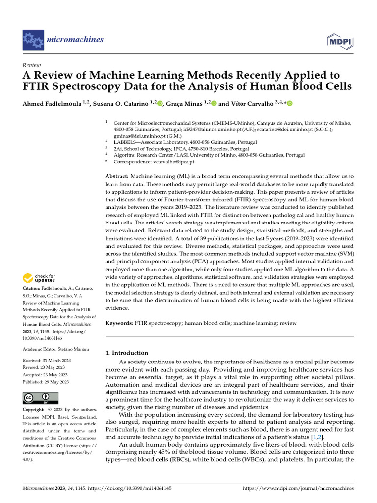 Machine Learning in FTIR Blood Analysis | PDF | White Blood Cell ...