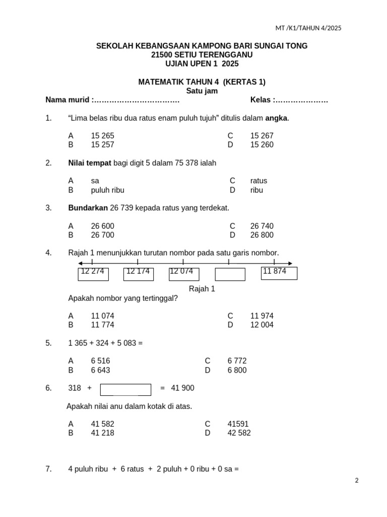 Matematik k1 Tahun 4 | PDF