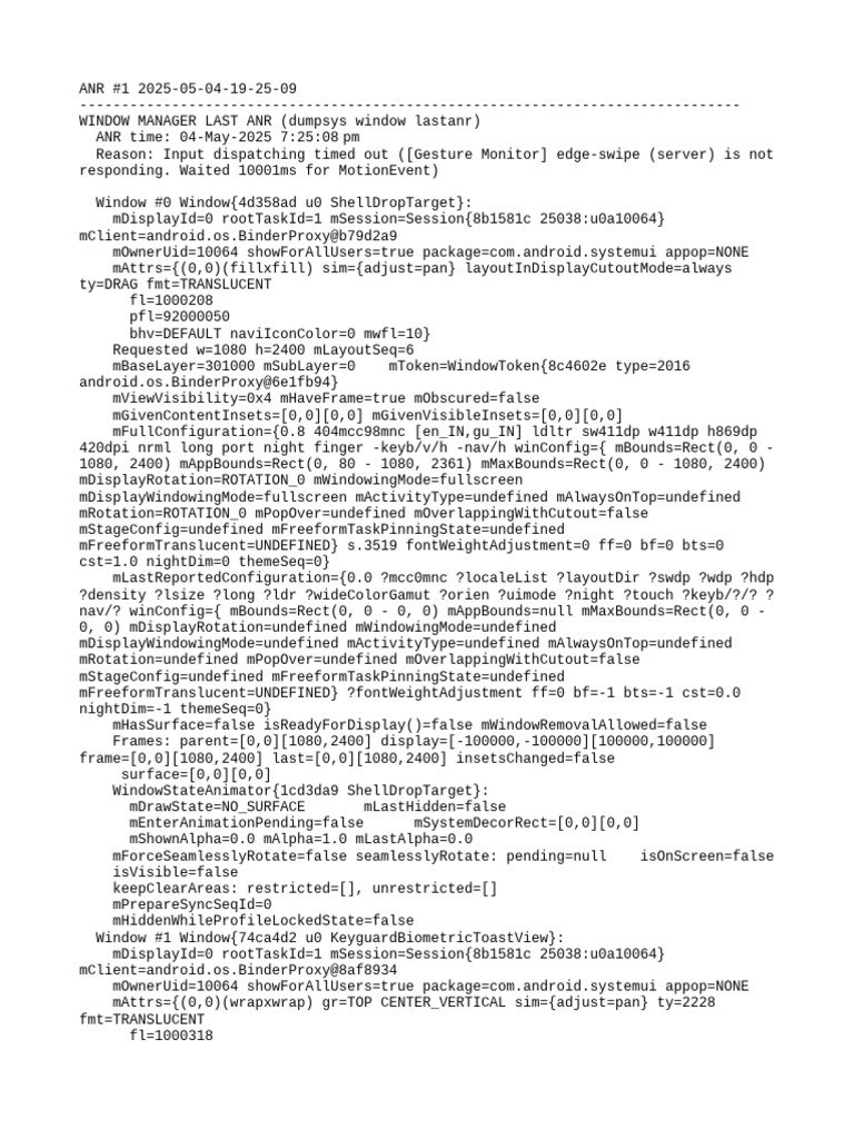 ANR Report: Input Dispatch Timeout | PDF | Mobile Software | Software