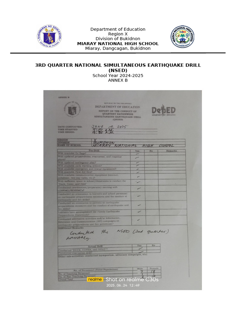 2nd Quarter Nsed Annex B (Miaray NHS) | PDF