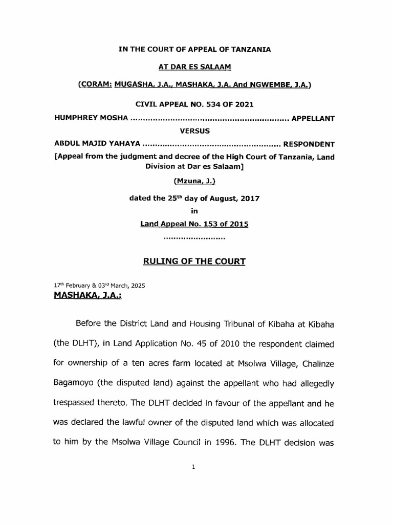 Tanzania Land Dispute Appeal Ruling | PDF | Lawsuit | Appeal
