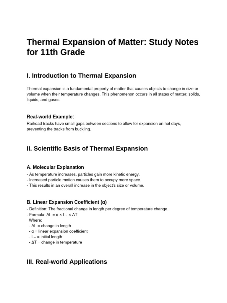 Class 11 Thermal Expansion Notes | PDF | Thermal Expansion | Physics