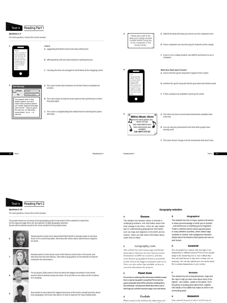 Test 4 - Cambridge B1 Trainer | PDF | Piano | Map