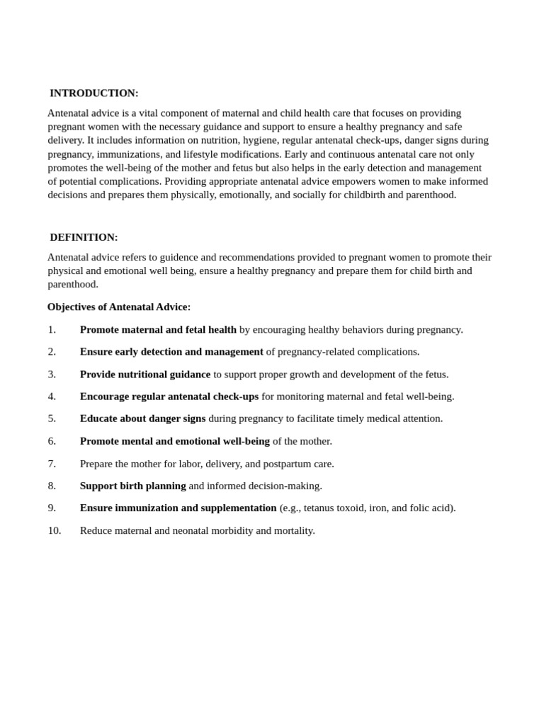 Antenatal Advice | PDF | Pregnancy | Childbirth