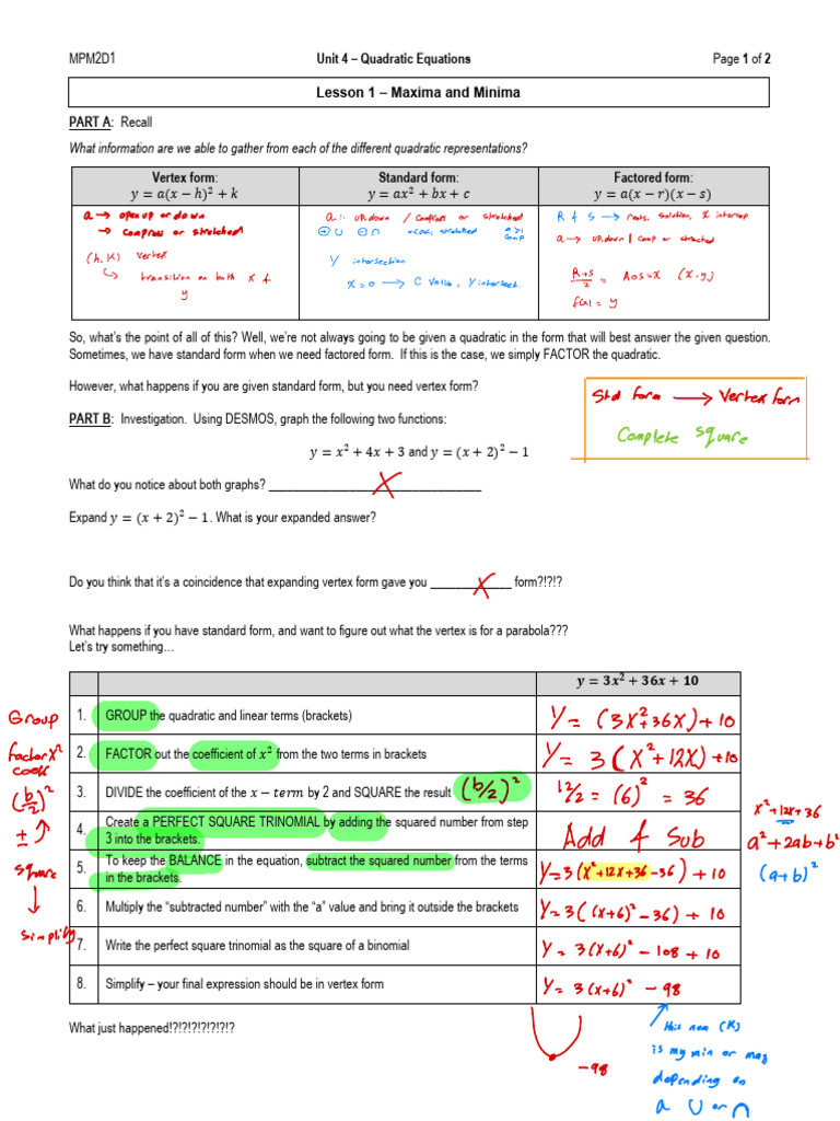 Lesson 1 Maxima and Minima - Filled | PDF | Mathematical Concepts ...