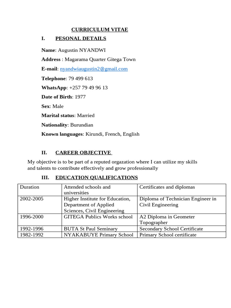 Curriculum Vitae of English | PDF