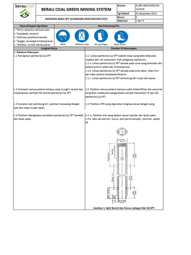 Instruksi Kerja Uji SPT Geoteknik | PDF