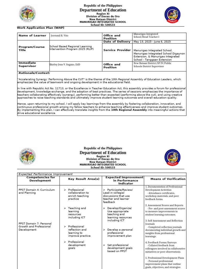 RLIP Action Plan 2025 | PDF | Educational Technology | Learning