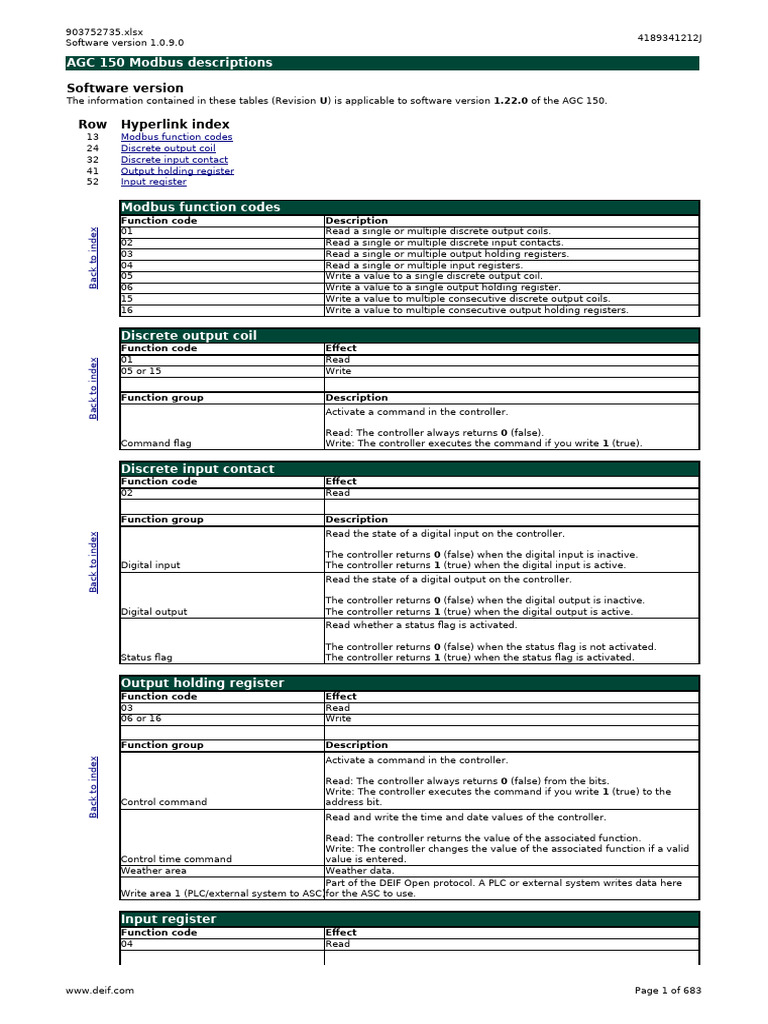 AGC 150 Modbus Function Codes Guide | PDF | Electrical Engineering ...