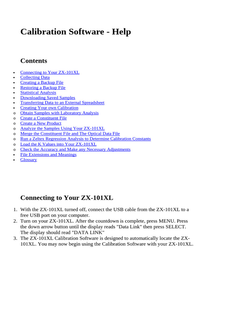 ZX-101XL Calibration Software Guide | PDF | Calibration | Computer File
