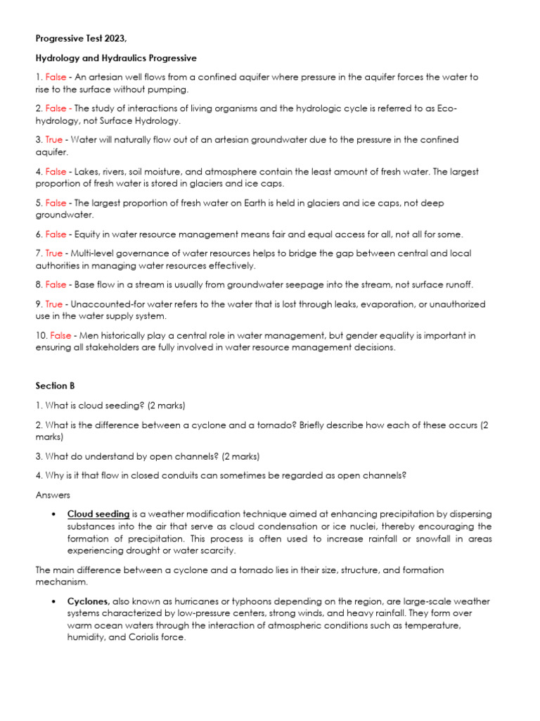 Hydrology and Hydraulics Test 2023 | PDF | Precipitation | Surface Runoff