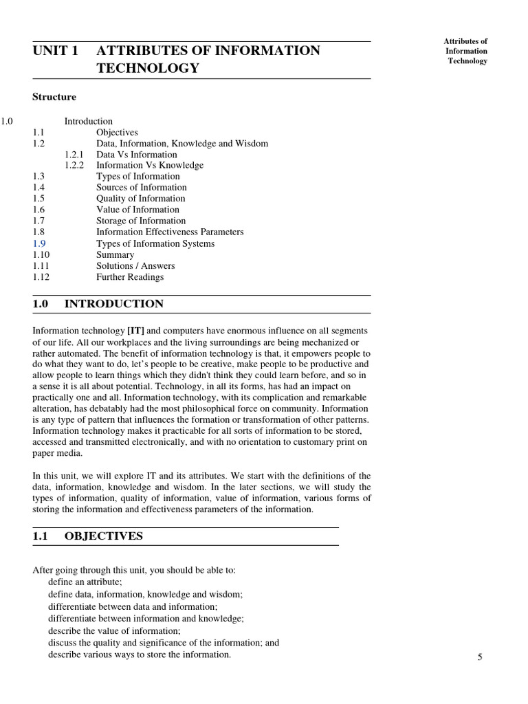 Unit 1 Attributes of Information | PDF | Computer Data Storage | Disk ...